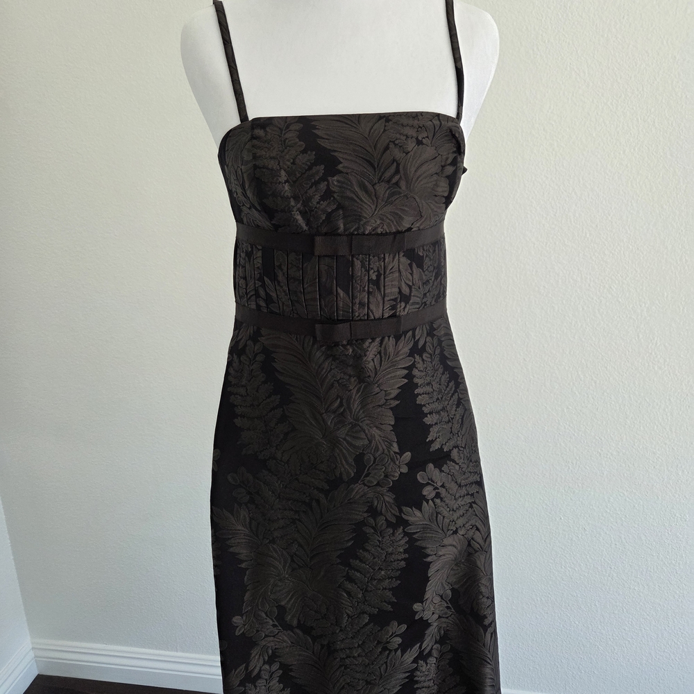 Ann Taylor Black and Brown Leaf Pattern Midi Dress
